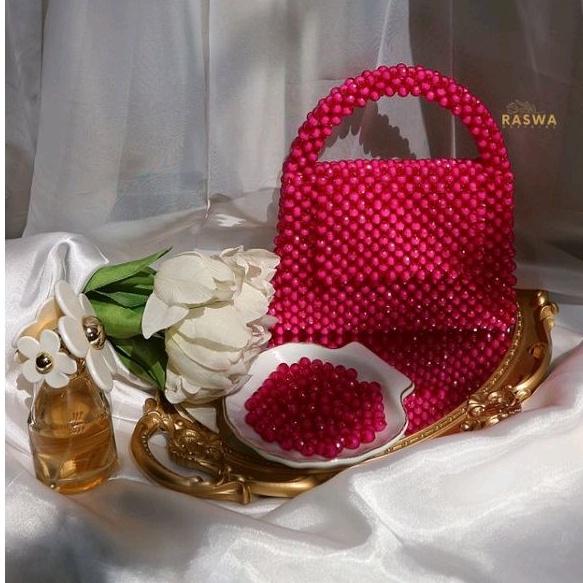 Beaded bag | Pearl bag | Tas manik | korean bag | tas selempang | tas mewah | tas mutiara | bag beads | tas beads | beades bags | tas fushia pink fanta