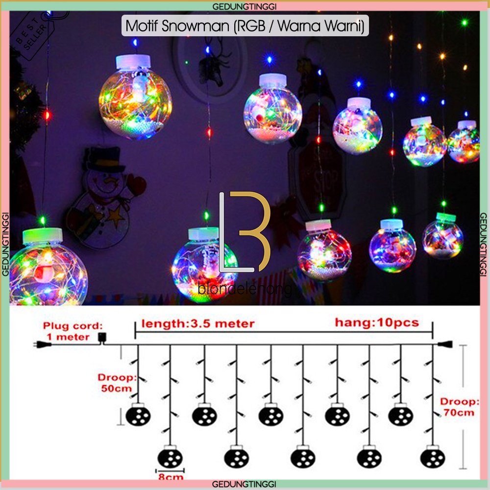 Lampu Tumblr Hias Led Tirai Gantung Dekorasi Santa Claus Snowmen Snowman Pohon Natal Christmas Tree Decoration Tirai Gantung Warna Warni Warm White Kuning Merah Biru Lamp Kabel Transparan Rumah Cafe Taman Kedap Kedip Kelap Kelip Outdoor AntiAir Waterproof