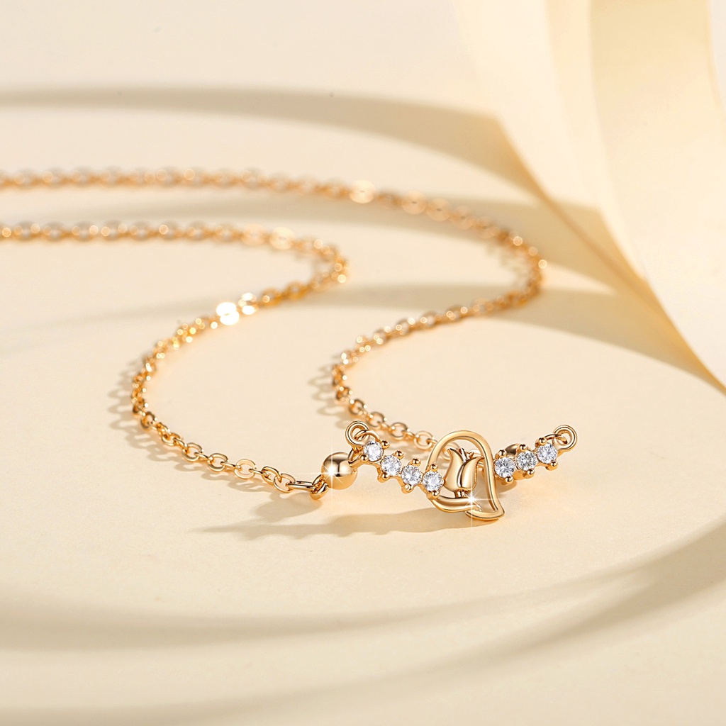 y595  cod     rose kalung kristal berlian perhiasan fashion wanita emas baja titanium pernikahan