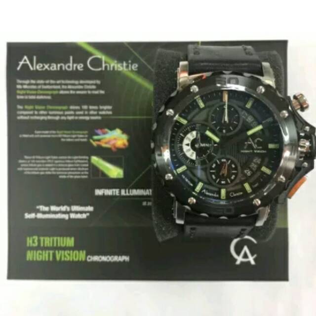 Jam tangan Pria Alexandre christie AC9201 black leather original