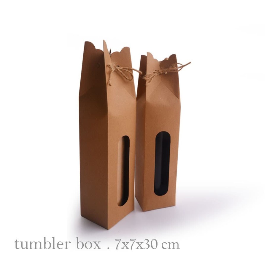 

kardus box dus tumbler box botol kemasan wedding souvenir packaging hampers brown kraft ukuran 7x7x30cm