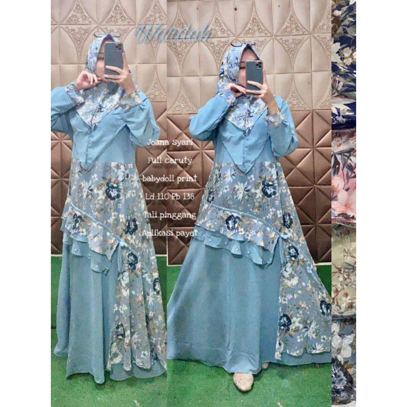 set gamis syar'i cerruty motif baju muslimah simpel cantik bagus undangan/pesta/resepsi ibu muda leb