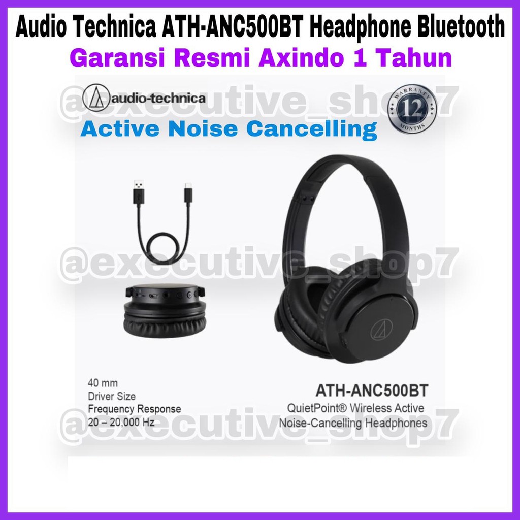 Audio Technica ATH-ANC500BT Headphone Bluetooth - Active Noise Cancelling