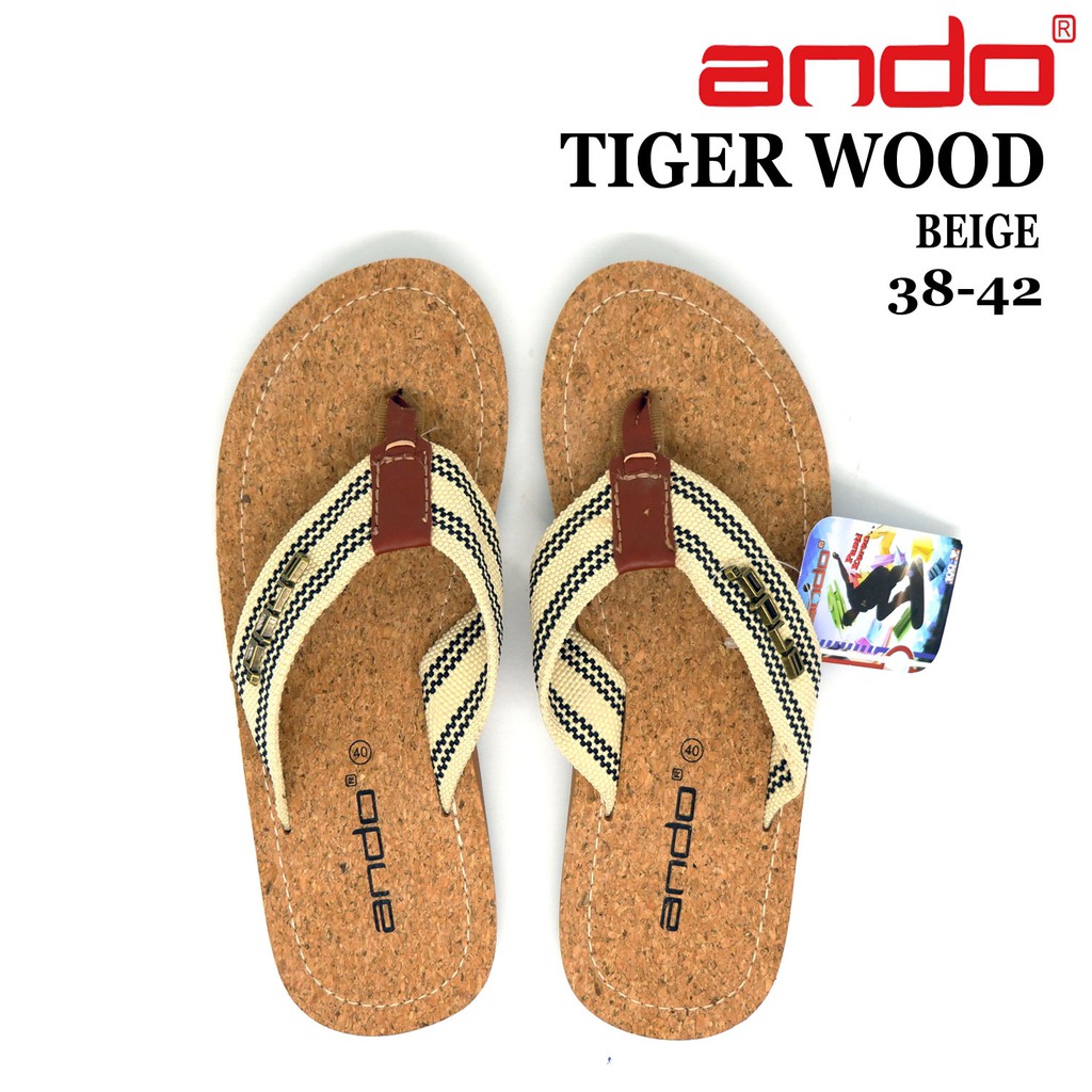 Sandal Ando Tiger wood beige coklat size 38 42 Sandal Ando Tiger wood beige coklat size 38 42