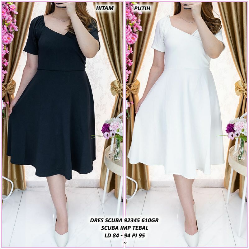 dress scuba wanita/dress natal/dress gereja/dress putih/dress hitam