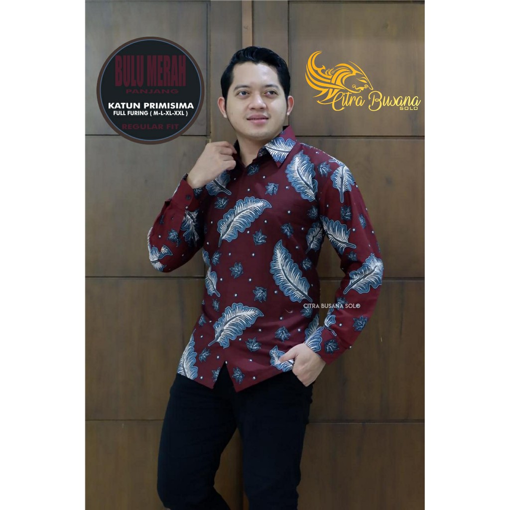 BULU MERAH PANJANG Kemeja Batik Pria Full Furing Bahan Katun Primisima