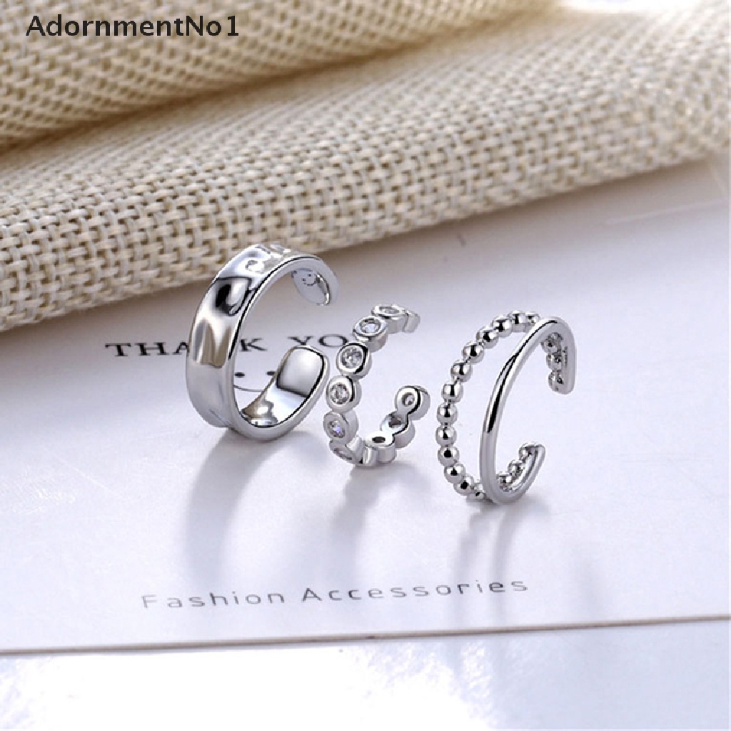 (AdornmentNo1) 3pcs / set Anting Klip / Jepit Bahan Sterling Silver 925 Desain Geometri Hias Zircon Untuk Wanita