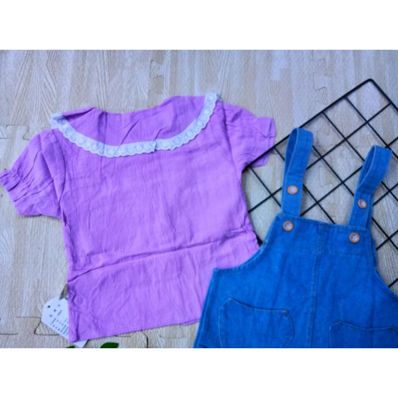 SETELAN DRESS OVERALL JEANS TUTU ANAK IMPORT 1-5 TAHUN / SETELAN BLOUSE OVERALL JEANS ANAK CEWEK IMPORT 1-5 TAHUN