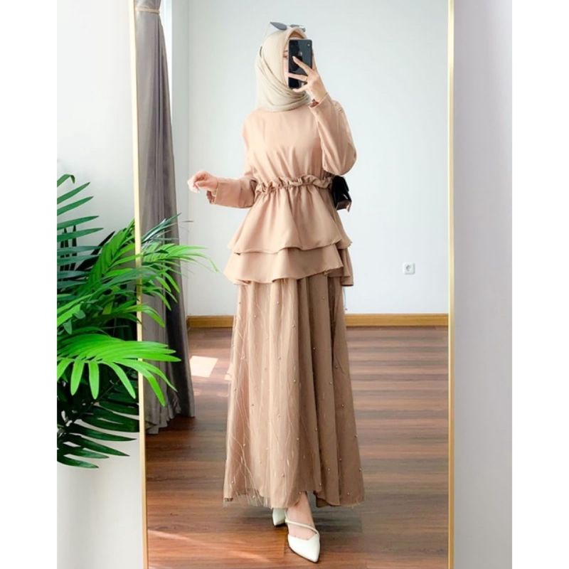 PRODUK TERBARU / GAMIS PESTA BRUKAT / DRESS MUSLIM / DRESS BRUKAT TILE MUTIARA GAMIS WANITA TERBARU FASHION MUSLIM WANITA DRESS GAMIS BRUKAT MAXI KIRANI