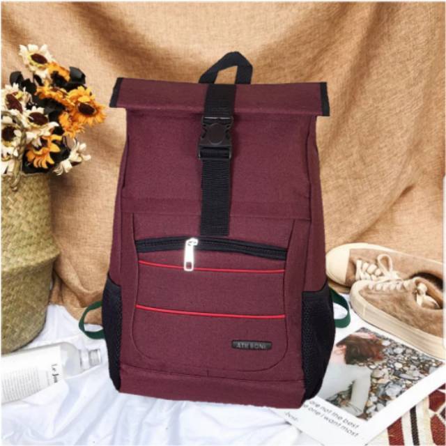 Ransel Pria Fashion Warna Solid Tas Sekolah Kain Oxford Berlapis untuk Remaja Laki-laki Ransel Laptop Tahan Air Kapasitas Besar