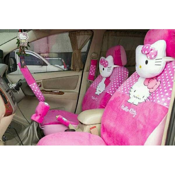 Sarung jok bantal mobil 18 in 1 hello kitty pink 2 baris Sarung jok bantal mobil 18 in 1 hello kitty pink 2 baris