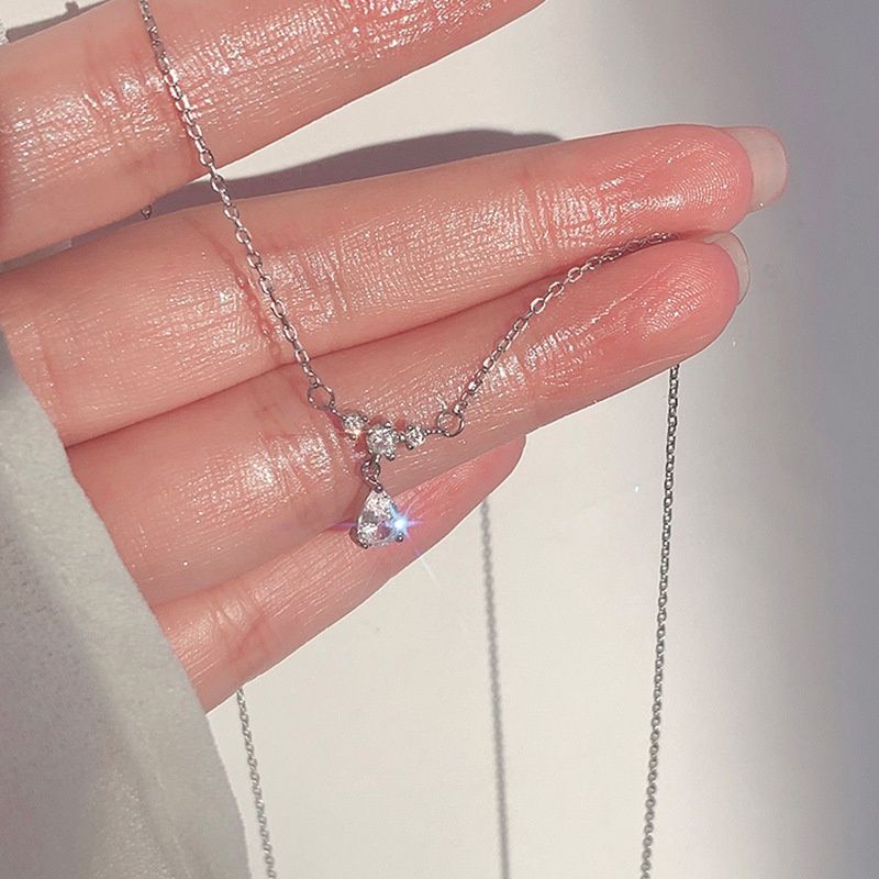 FerenHongXia Kalung zircon drop Warna silver Gaya Korea Untuk Wanita