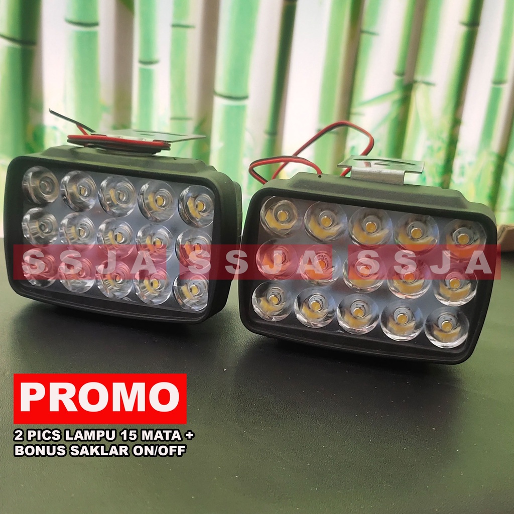 SEPASANG Lampu Tembak Sorot 15 Mata LED 12 VOLT 15 WATT BONUS SAKLAR