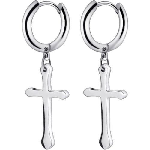 Anting Tindik Telinga Pria Titanium Model Bulat/Ring Bandul Salib Ala Kpop SILVER 10MM