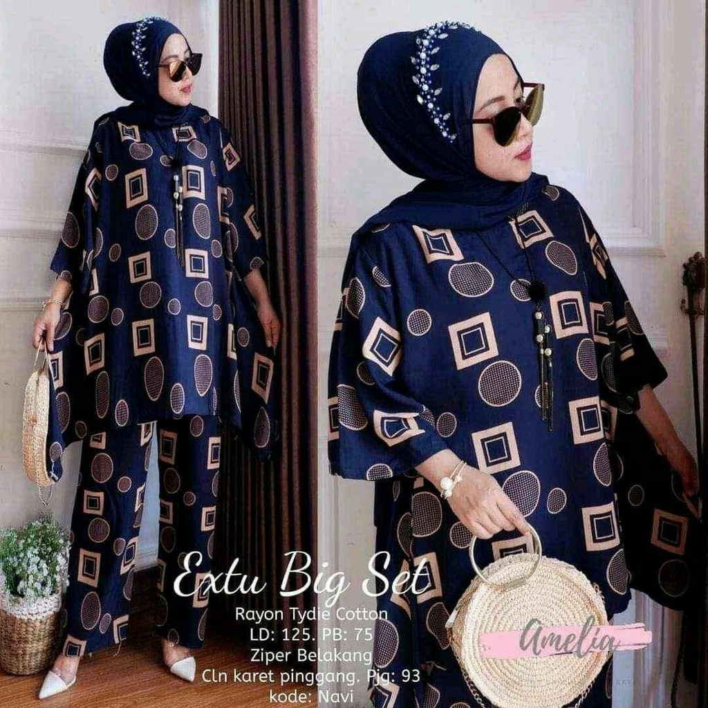 Daster Arab Extu Big || One Set Batwing Waka Waka Jumbo Setelan Celana Kulot Big Size Fashion Batik