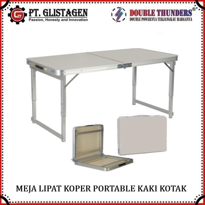 Meja Lipat Koper HPL Aluminium Portable Serbaguna Kaki Kotak - Silver