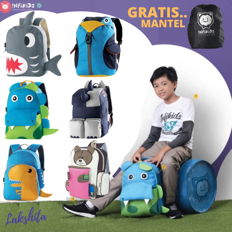 ORIGINAL INFIKIDS Tas Ransel Anak Laki Laki Sekolah Paud TK SD Model Lucu import Karakter Dinosaurus Bag Backpack Ukuran Besar Motif Cartoon Cute Terbaru Waterproof Original Ukuran Besar Harga Murah Berkualitas Bisa COD