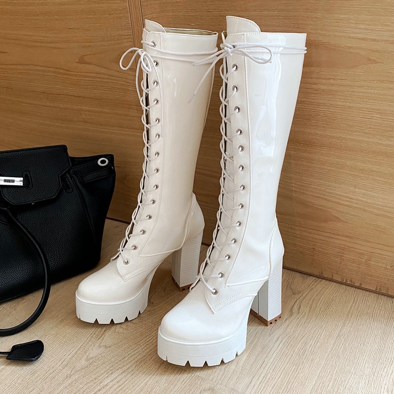 white platform knee high boots