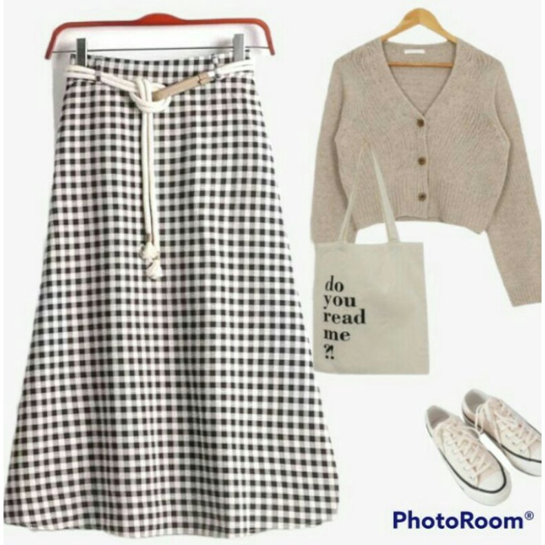 Rok Wanita Ace Skirt Bawahan Rok Panjang Katun Remaja Motif Kotak Korea Korean Style Fashion Muslim 
