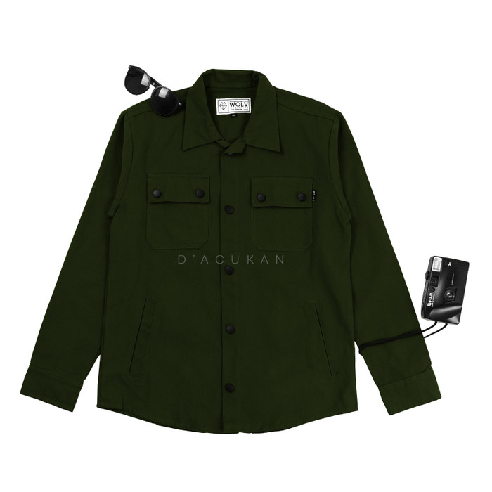 Jaket Trucker Kemeja Semi Parka Wolv Hitam Army Maroon Coklat Premium - Hijau, S