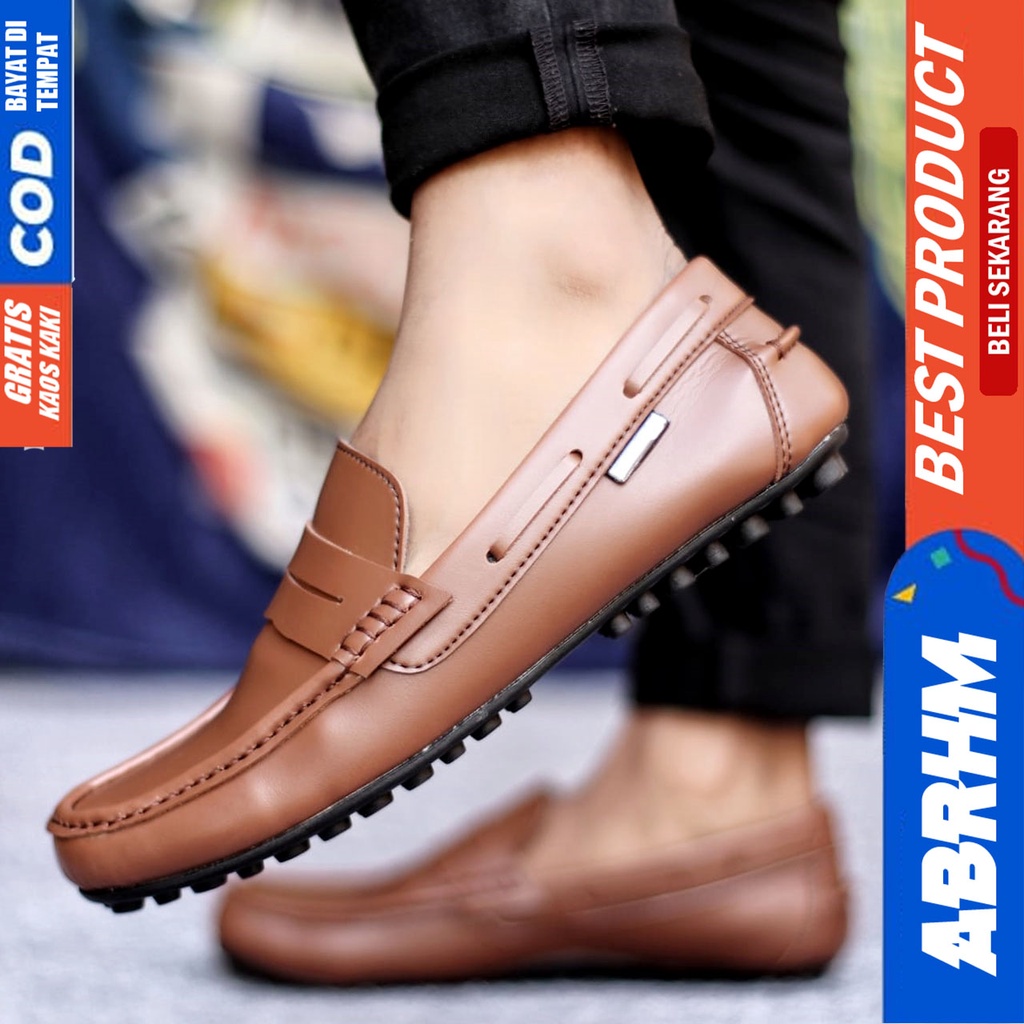 Sepatu Slip on Pria Santai Casual Formal Kulit Syntetic Kerja Kantor Kuliah Kondangan Hitam Keren Terbaru