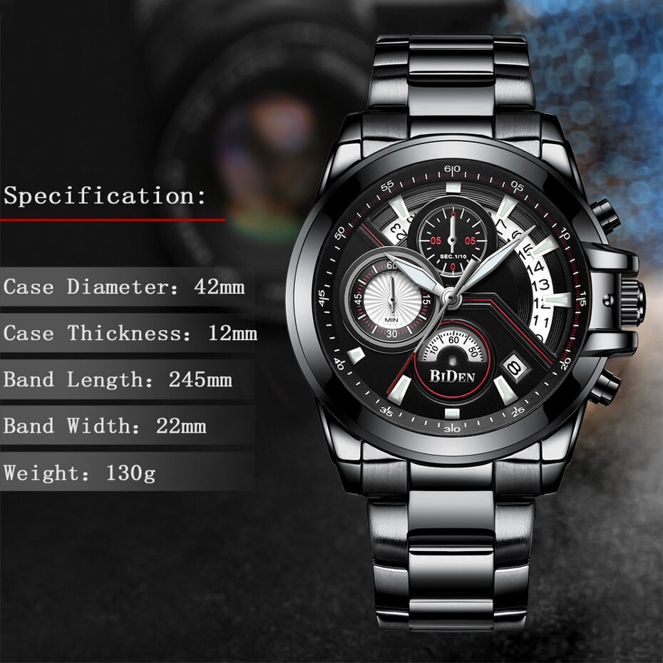 JAM TANGAN PRIA BIDEN 0083 3 DIAL WATCH CHRONO BISNIS TALI RANTAI STAINLESS STEEL TAHAN AIR QUARTZ