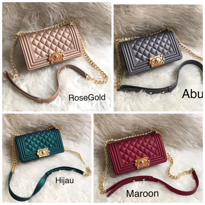 BARANG MURAH TAS WANITA CHANEL BOY MAXI JELLY MATTE IMPOR 25CM - HITAM