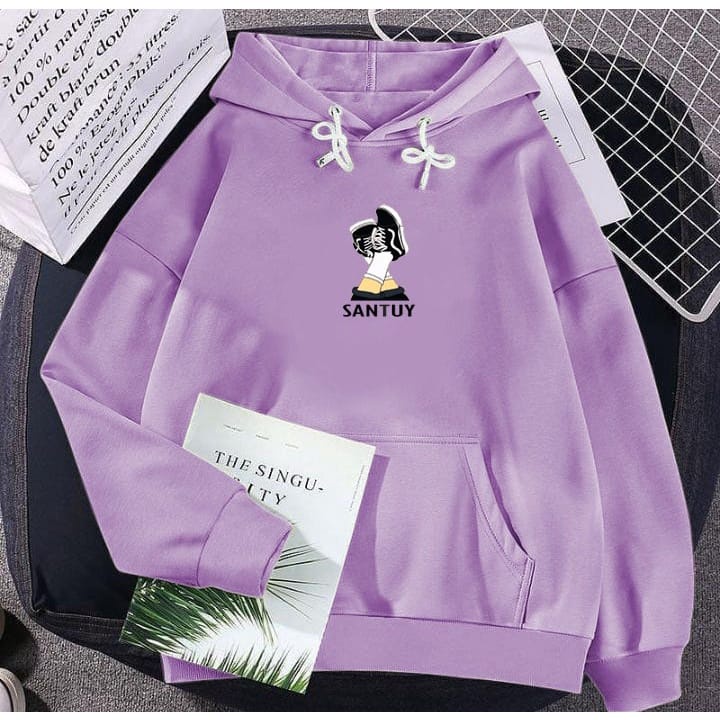 Santuy Hoodie L XL XXL Sweater Hoodie Cewek Cowok Gaya Casual Terbaru-Lilac
