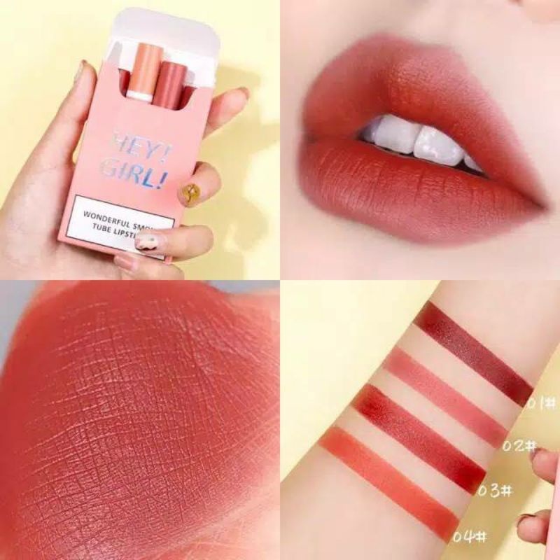 SHINE STAR - [ Dapat 4 Warna ] HENGFANG Lipstik Hey Girl Matte Tahan Lama