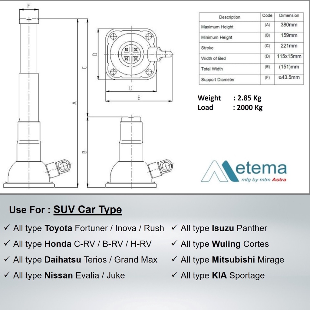 Dongkrak Botol / Ulir / Screw Jack 2000 kg