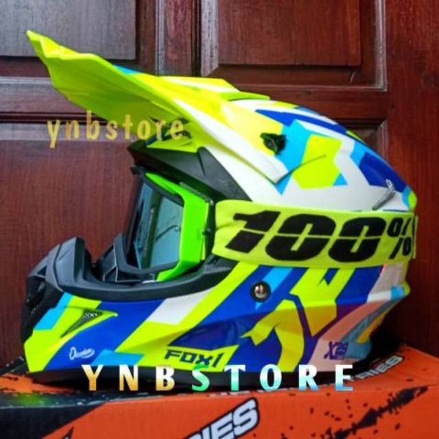 Helm JPX X29 Oksonium Yellow Fluo + Goggle 100% Limited