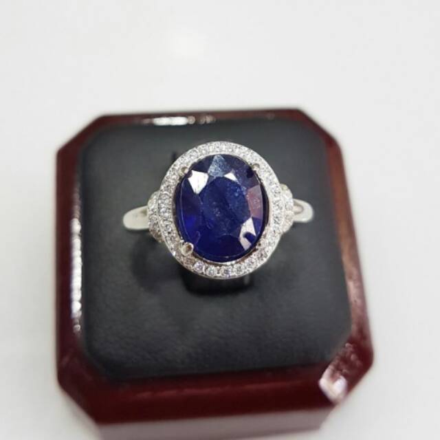 Cincin perak 925 wanita batu blue safir cutting natural CPW03