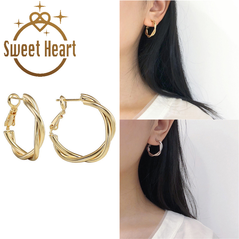 Anting Stud Bentuk Bulat Memutar Gaya Retro Korea Untuk Wanita