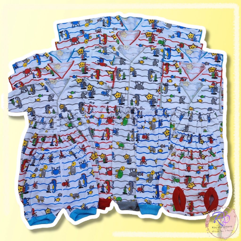 18 pcs/ 9 stel baju bayi motif ocean / Hampers baju bayi hemat murah SNI