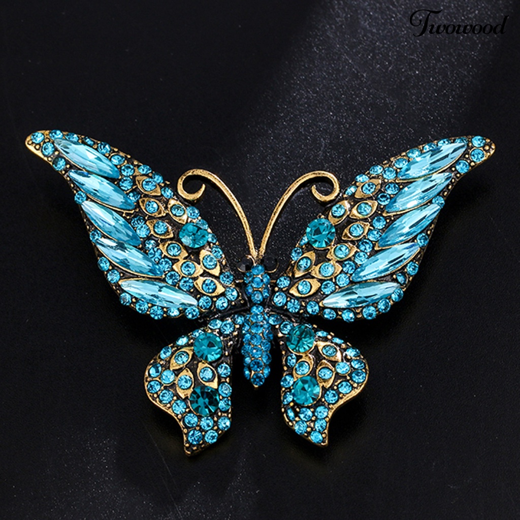 Twowood Butterflies Shape Large Lapel Pin Christmas Rhinestone Shiny Brooch Pin Scarf Clip