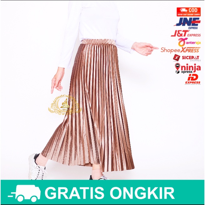 Rok Bludru Velvet Panjang Plisket Premium-ROK Panjng MILO CREM
