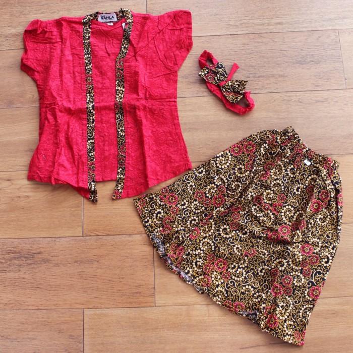 Kebaya Setelan Kebaya Anak Batik Warna Merah / Free Bandana / Kebaya+Rok