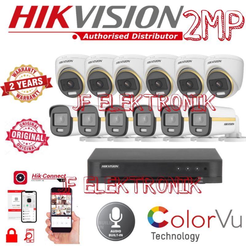 PAKET CCTV HIKVISION 16 CHANNEL 12 KAMERA 2MP COLORVU BUILT IN AUDIO KOMPLIT TINGGAL PASANG