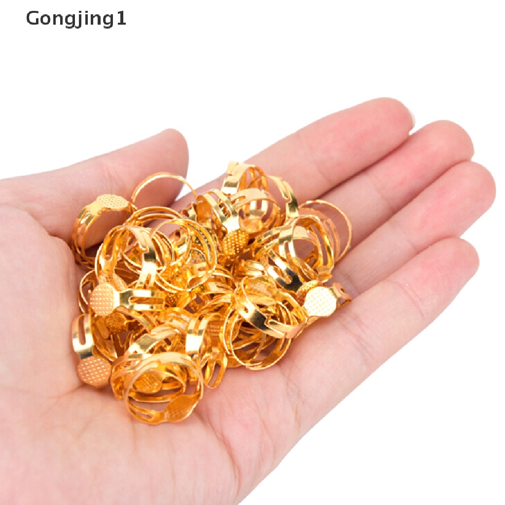 Gongjing1 50pcs Cincin Kosong Adjustable 8mm Untuk Membuat Perhiasan DIY