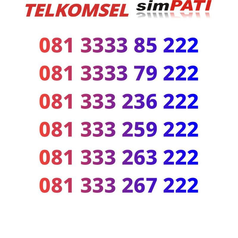 Nomor cantik telkomsel simpati 081 tripel 333 xxx 222