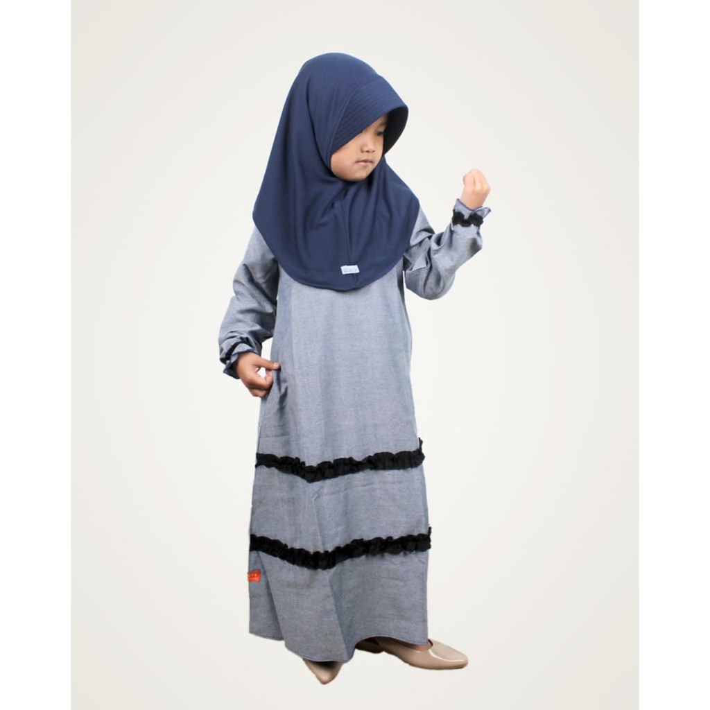 Salim Moslem–Busana Muslim/Gamis Anak Perempuan Daily Triji Variasi Pita Navy-Coklat-Pink-Hitam