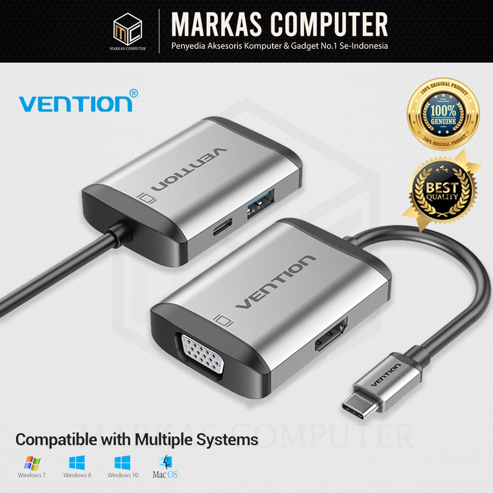 Vention Usb C Ke Hdmi Vga Adapter Usb C Hub Dengan 4k Hdmi 1080p Vga Usb 3.0 Pd Charging Port Origin