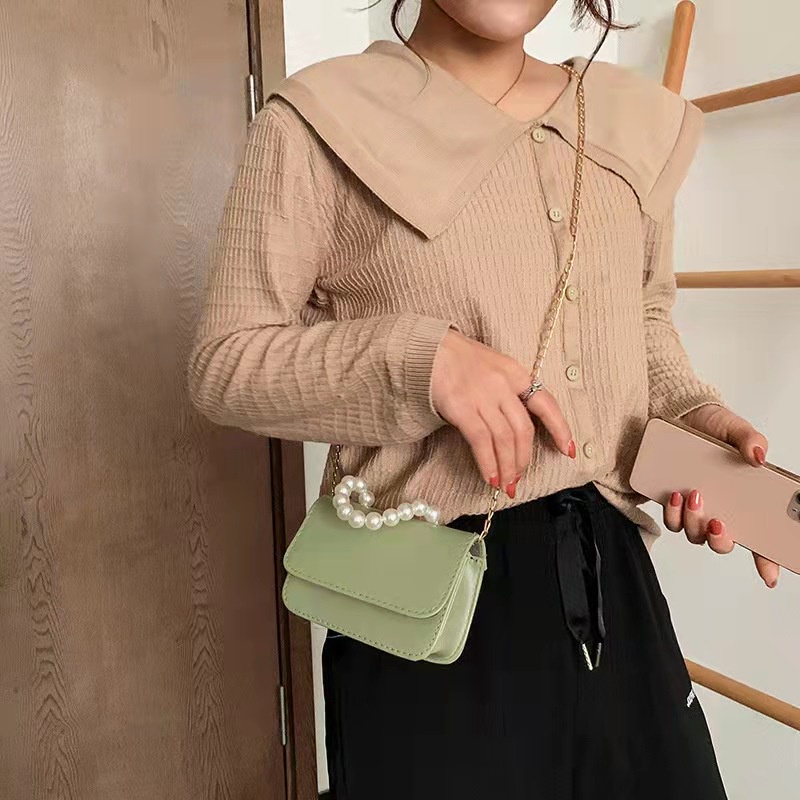 Slingbag Mini Wanita Korean Style Aksen Mutiara Fashion Trendy / Slingbag Mini Lucu Untuk Wanita/Tas