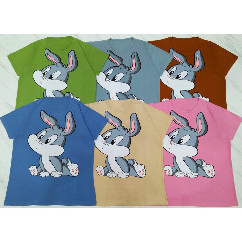 POPURI || LD120 26 Kaos Karakter Bunny Kelinci Tshirt Unisex Lucu Cotton Combed 30s Wanita Bigsize Jumbo LD120 Kaos Hitam Putih Pink Biru Abu Coklat Unisex