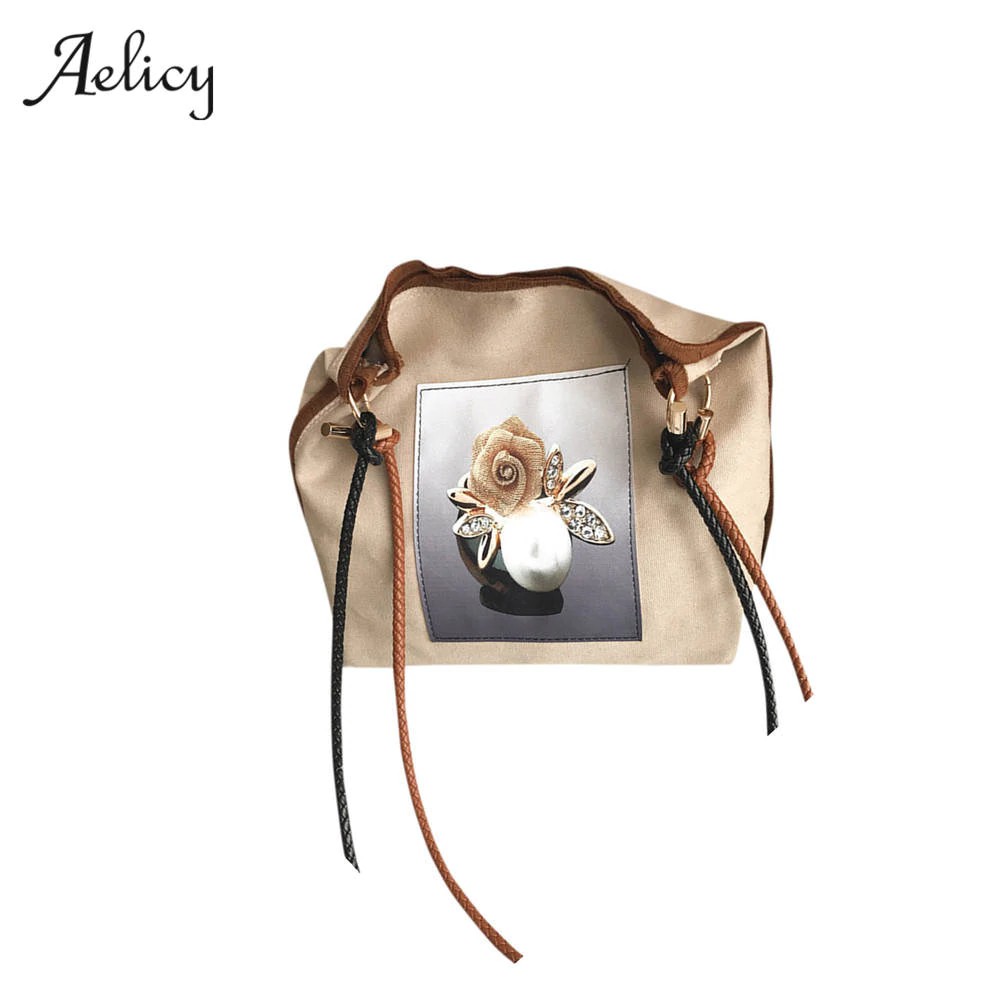 Shoulder Bag Wanita Aelicy Canvas Shopping Bag Beach Bag Girls Women Retro Female Simple Bag