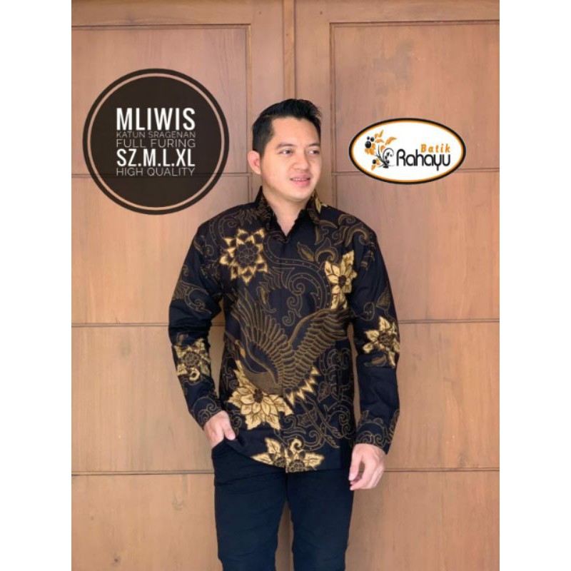 KEMEJA BATIK LENGAN PANJANG PRIA TERBARU BATIK LAPIS FURING LENGAN PANJANG MLIWIS HITAM BATIK HITAM