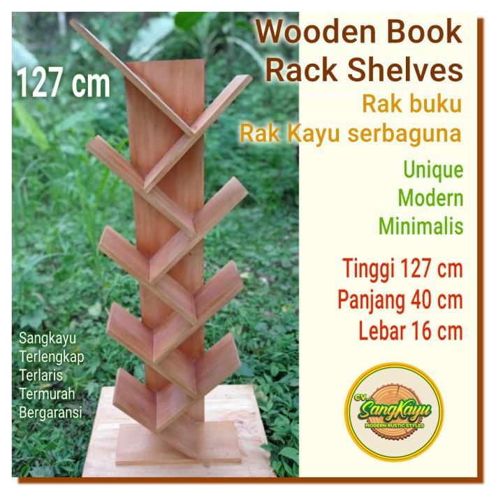 Rak buku rak kayu 127cm wooden book rack shelves rak kayu serbaguna