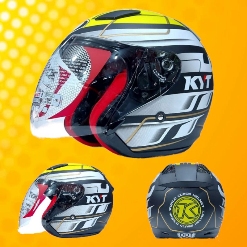 Helm KYT DJ MARU Motif 13 Black Matt Yellow Half Face ORIGINAL