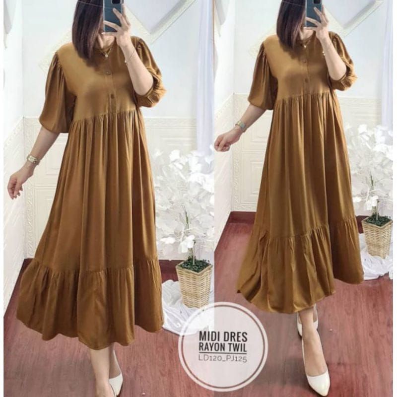 GC MIDI BALON RAYON TWIL PREMIUM ° Dress Midi Busui Kekinian Best Seller°