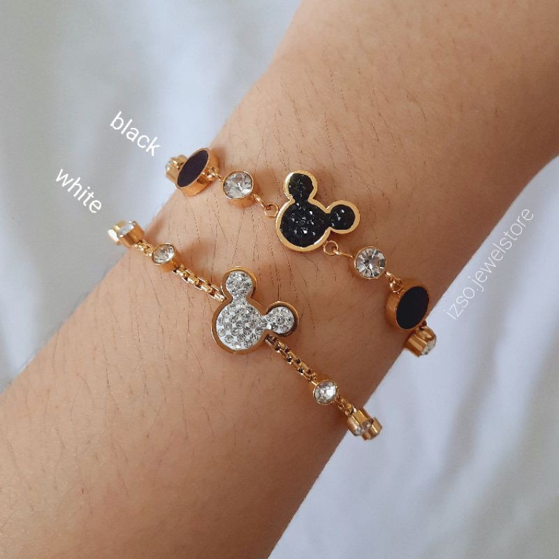 Gelang Serut Titanium Monae Gold Black and White Zircon Crystal (3ALL) lapis emas 18k